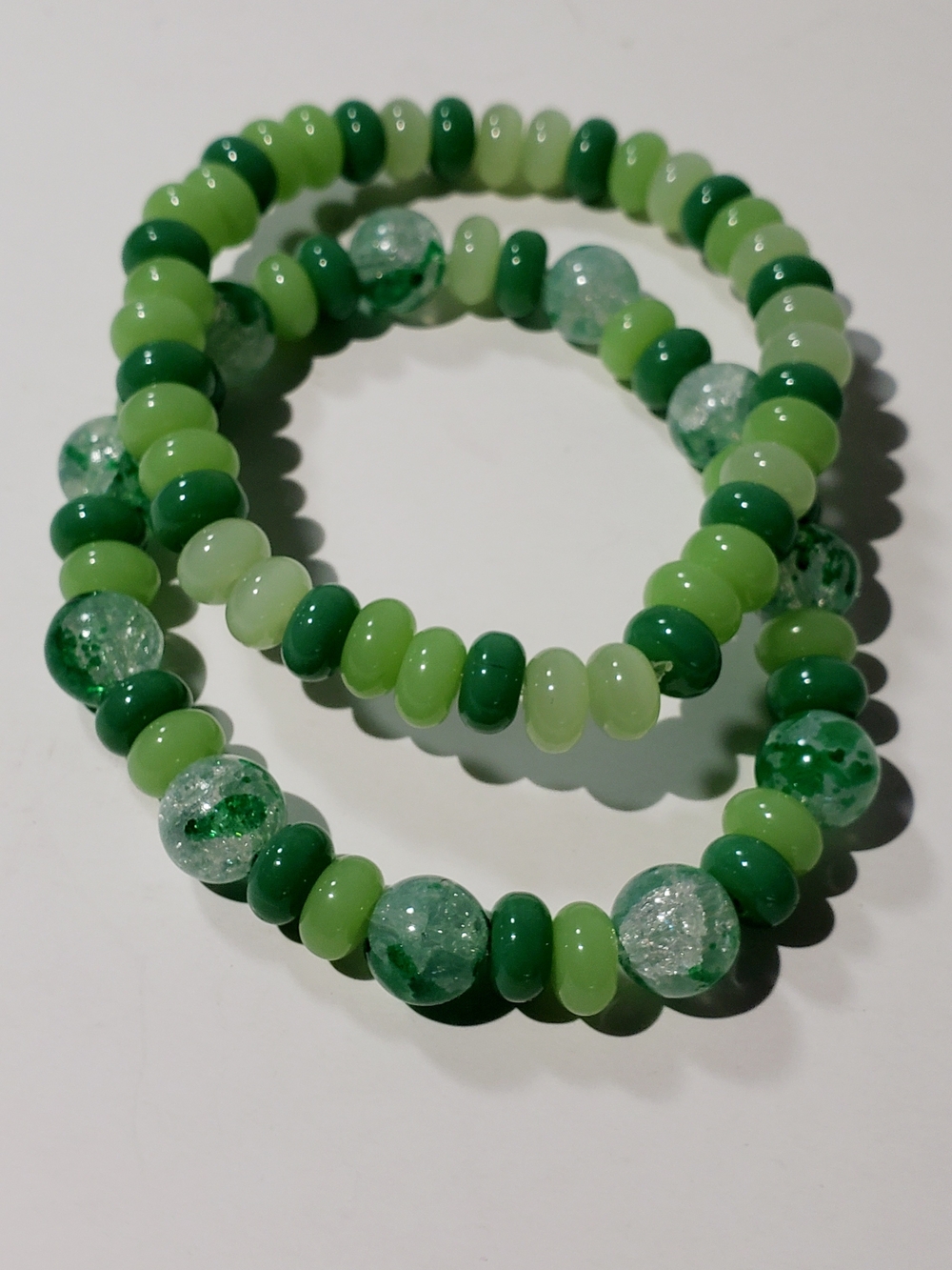 Green Glass Beaded Stretch Bracelet Set by